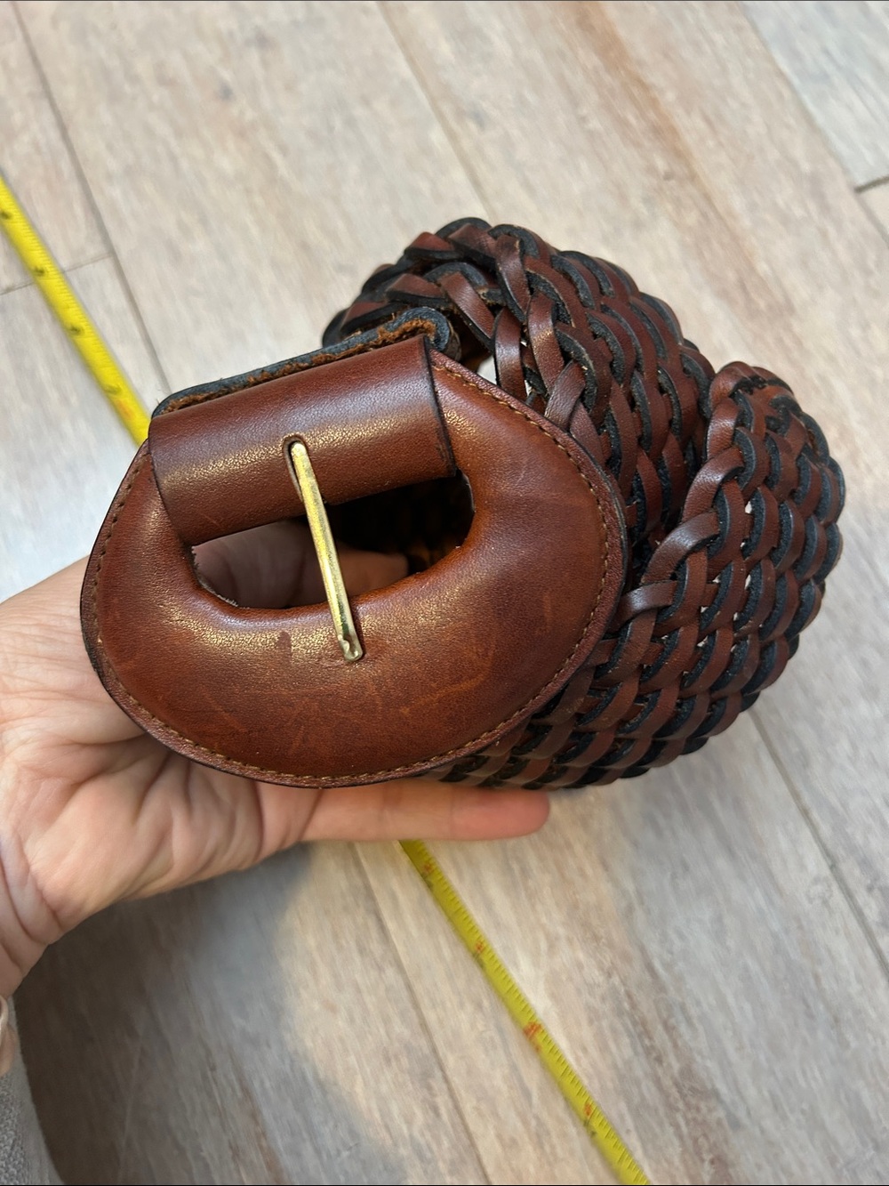Woven Brown wide Leather Belt - Waist up to 36” not incl buckle